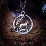 Wolf pendant surrounded by an ouroboros and a stone, pagan jewelry