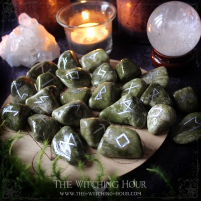 Handmade epidote runes