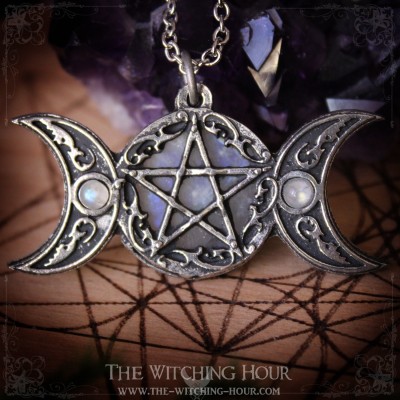 Pentagram and triple moon pendant