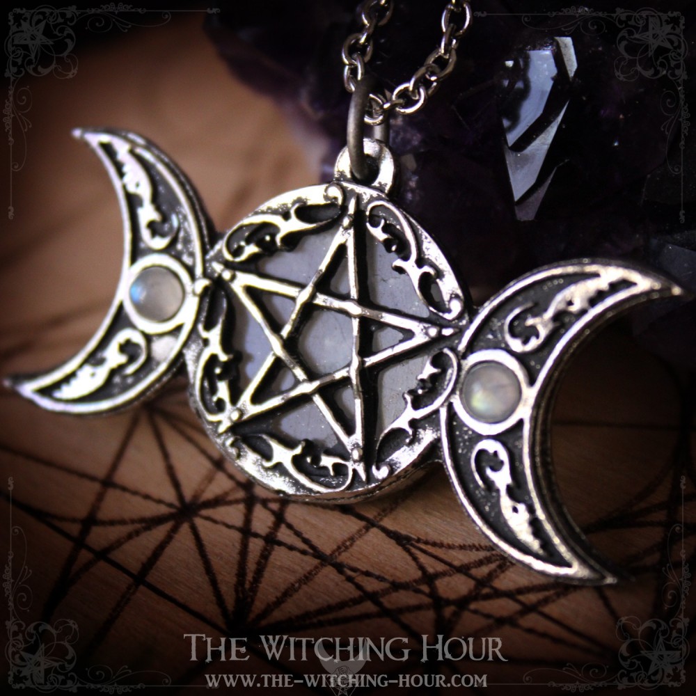 Pentagram and triple moon pendant