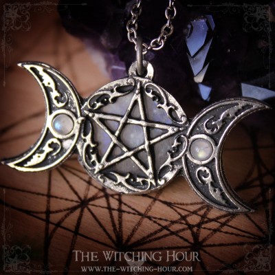 Pentagram and triple moon pendant