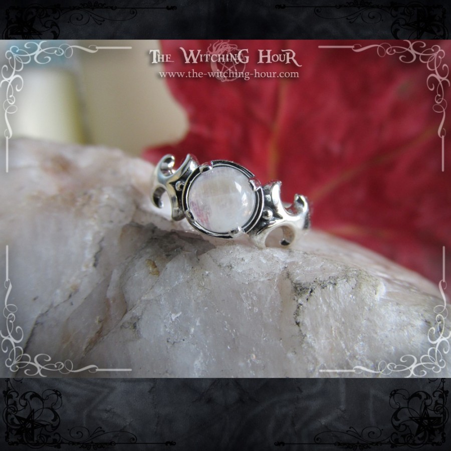 Sterling silver ring with rainbow moonstone