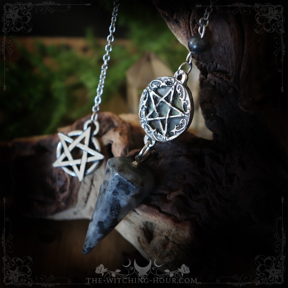 Pendule pentacle en labradorite et larvikite