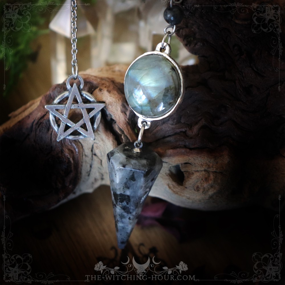 Pendule pentacle en labradorite et larvikite