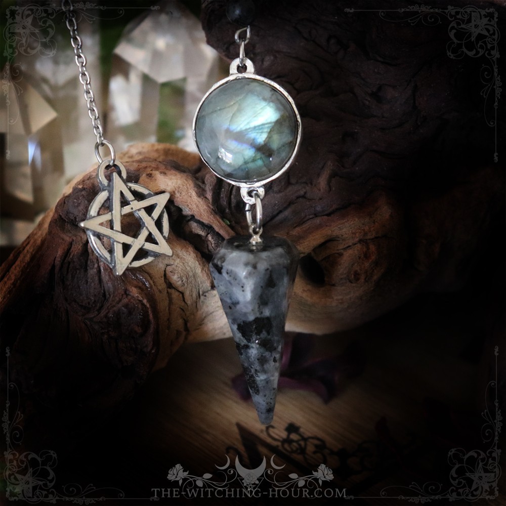 Pendule pentacle en labradorite et larvikite