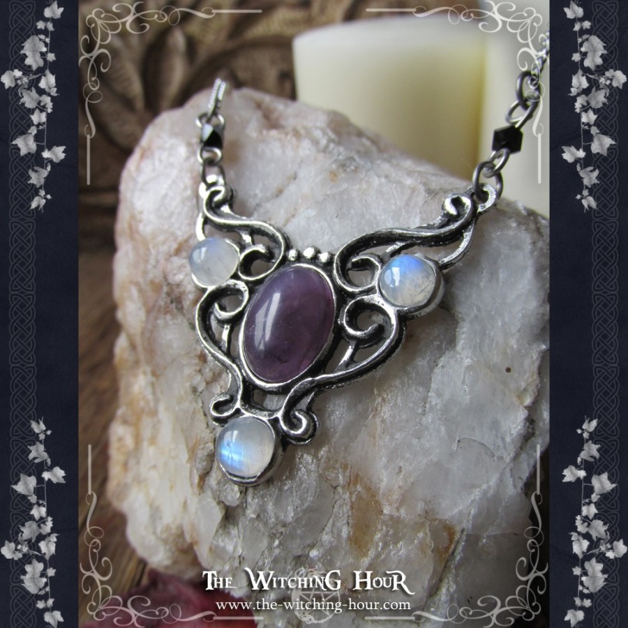 "Anthranis" elven necklace -amethyst and rainbow moonstone