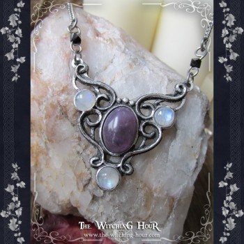 "Anthranis" elven necklace -amethyst and rainbow moonstone