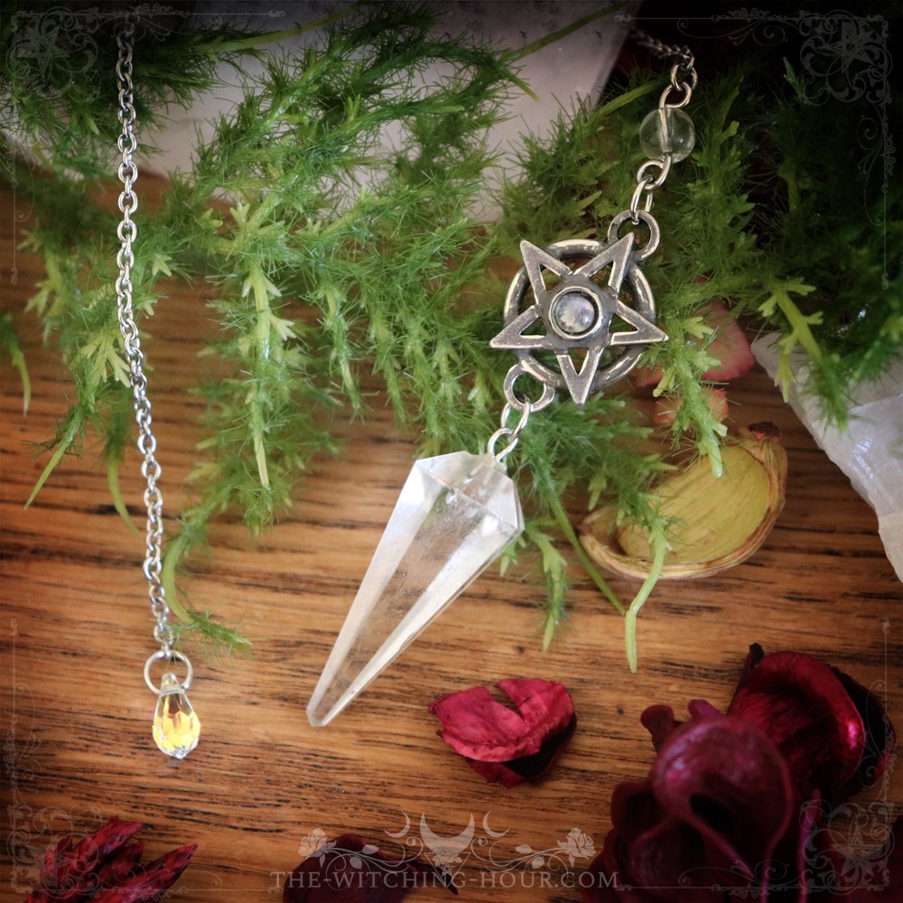 Pentagram pendulum with rock crystal