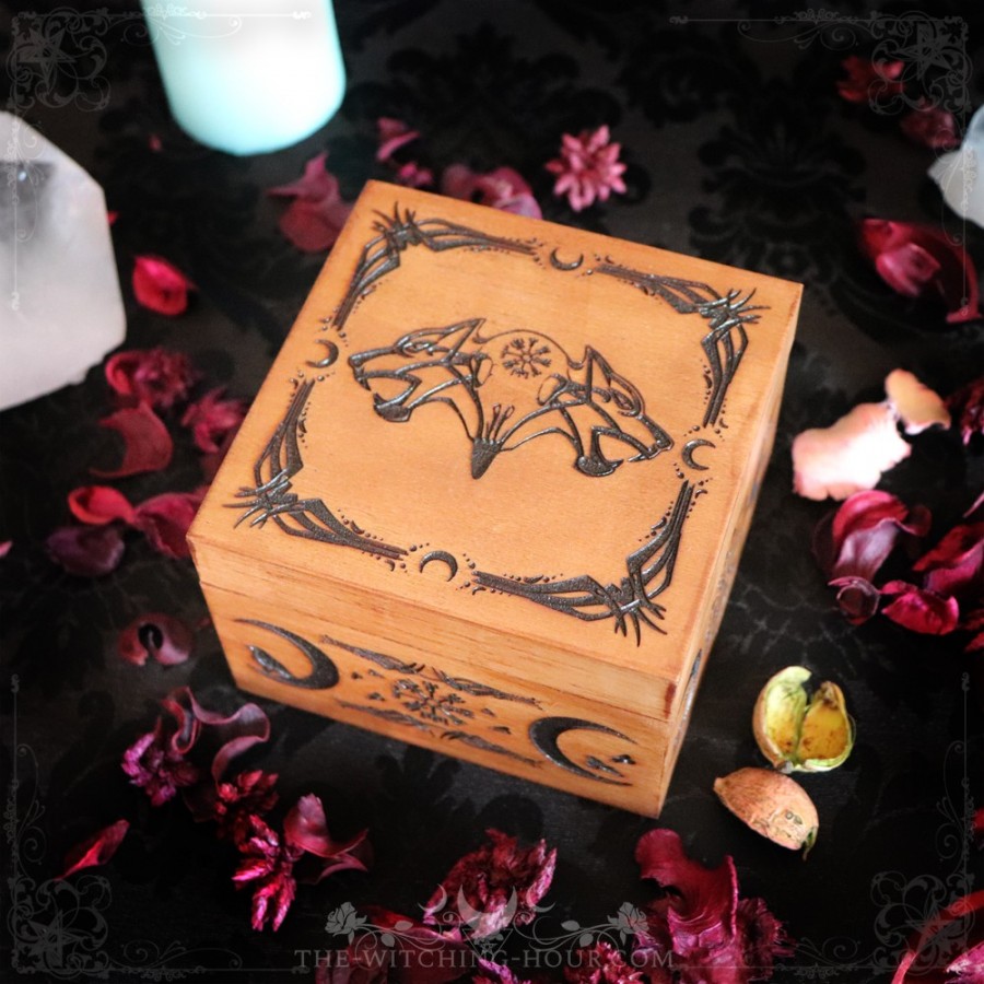 Raven skull and wolves box