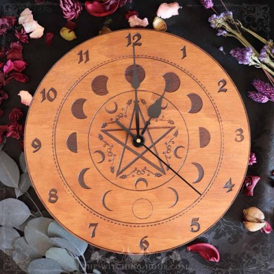 Pentagram and moon phases wall clock