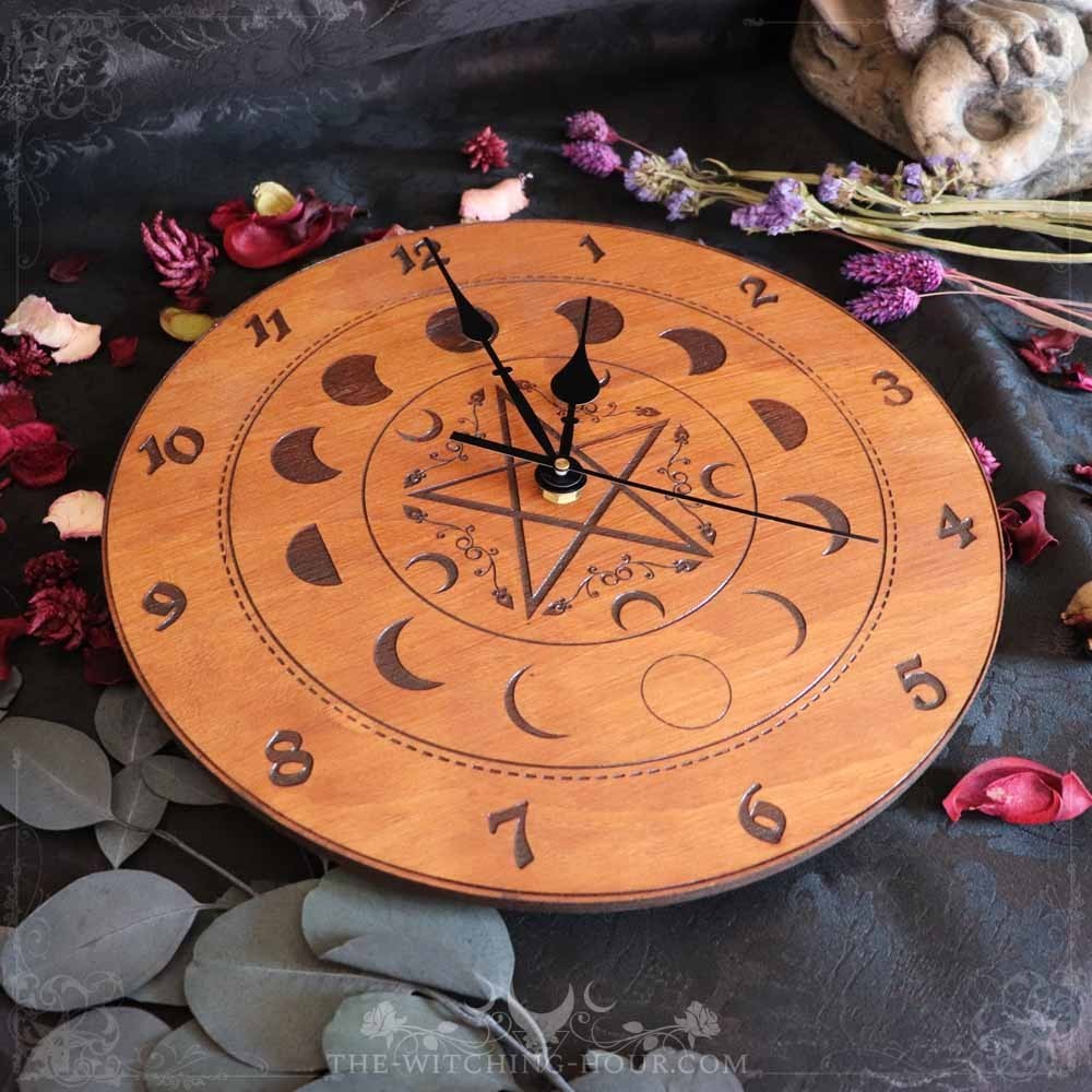 Pentagram and moon phases wall clock