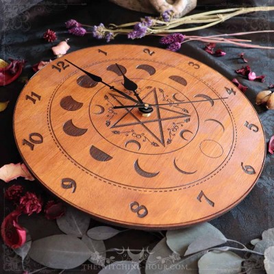Pentagram and moon phases wall clock