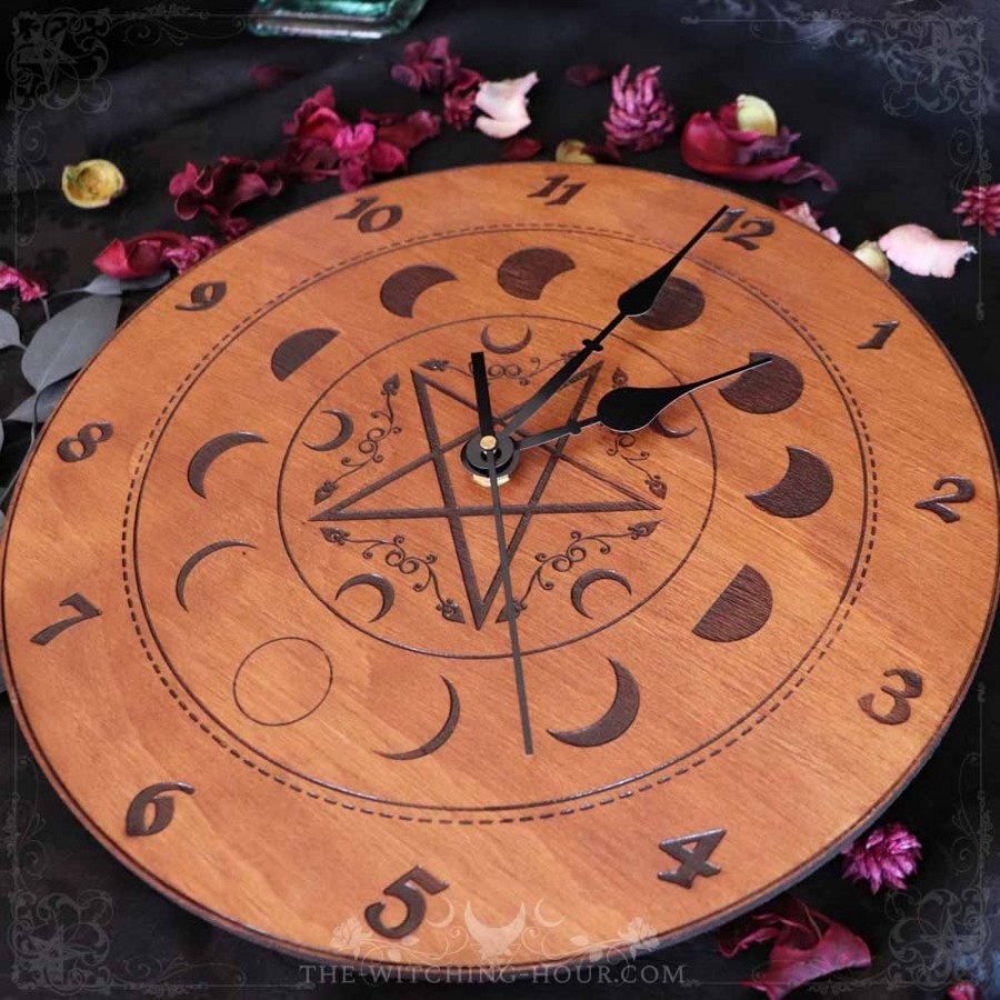 Pentagram and moon phases wall clock