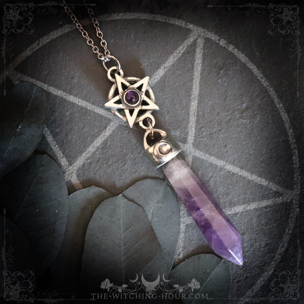 Collier pendule pentacle en améthyste