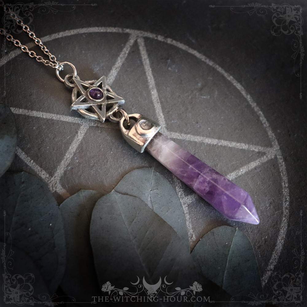 Collier pendule pentacle en améthyste