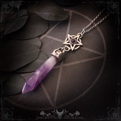 Collier pendule pentacle en améthyste