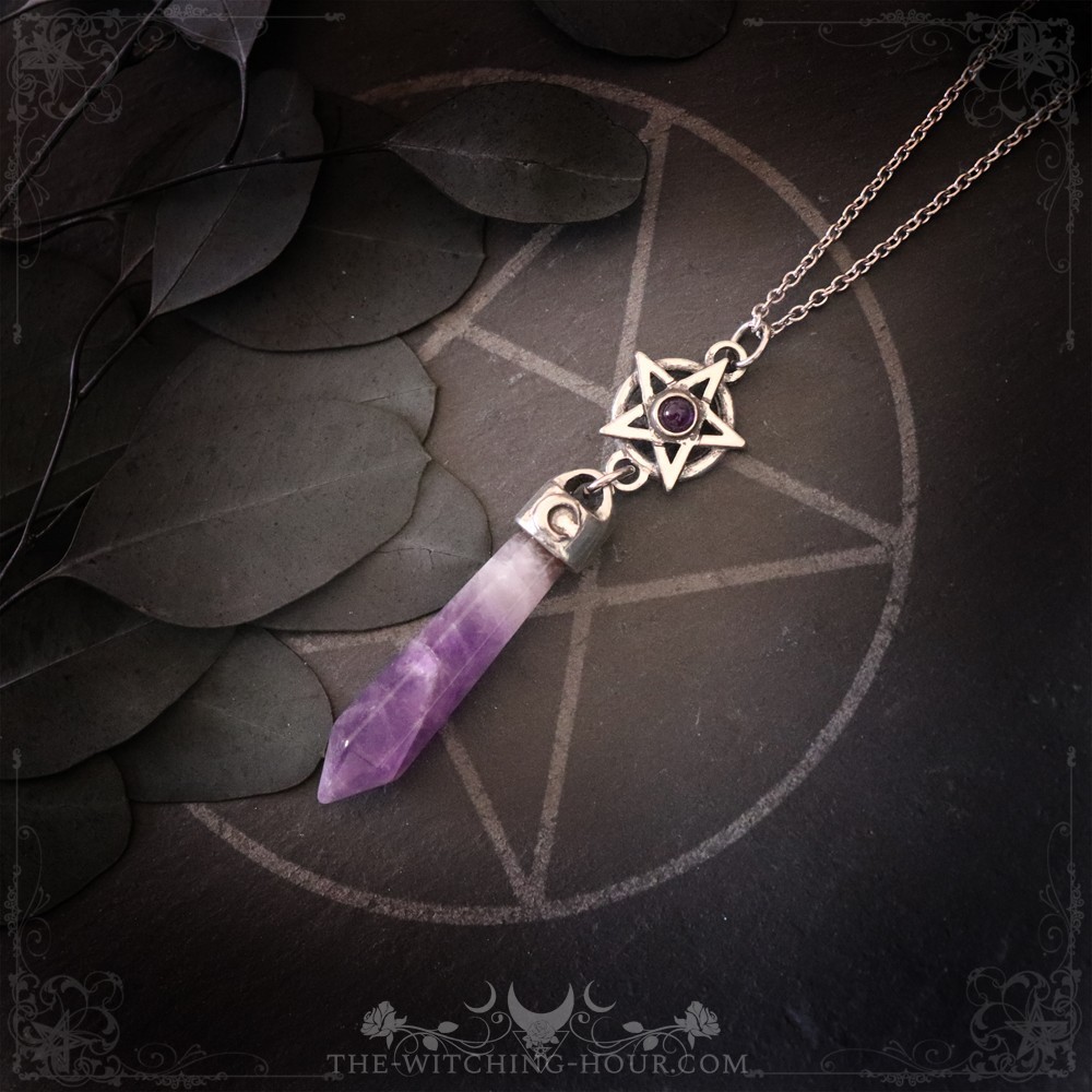 Collier pendule pentacle en améthyste