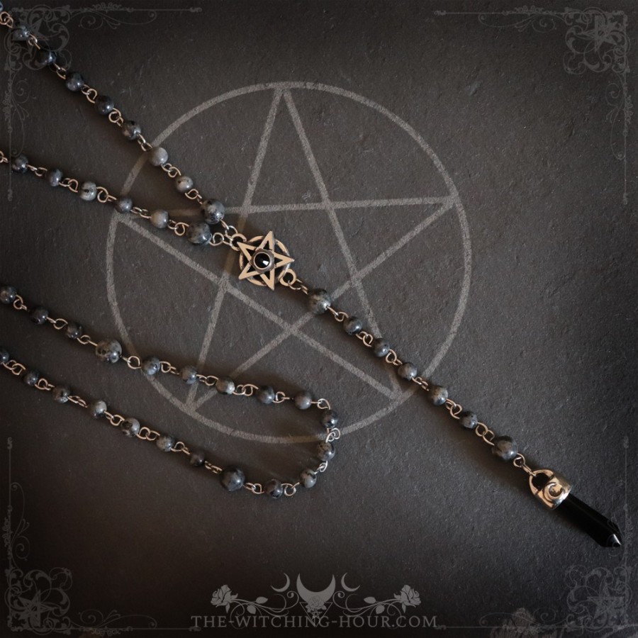 Pentagram rosary in larvikite