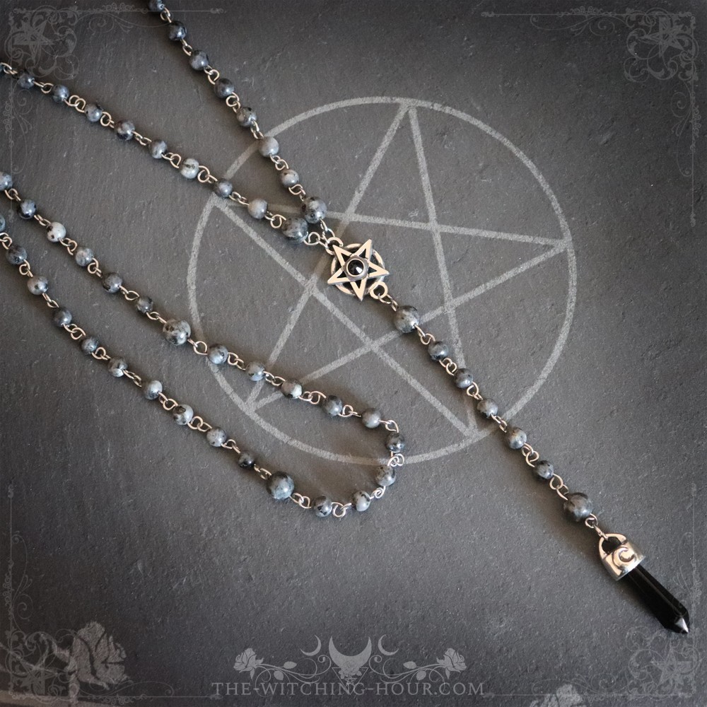 Pentagram rosary in larvikite