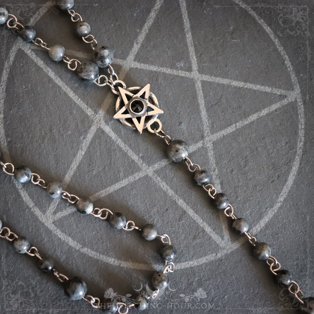 Pentagram rosary in larvikite