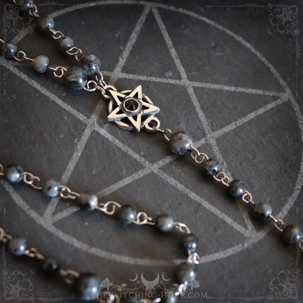 Pentagram rosary in larvikite