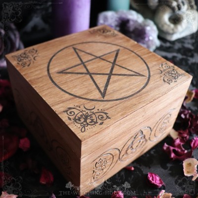 Boîte en bois pentacle et triple lune