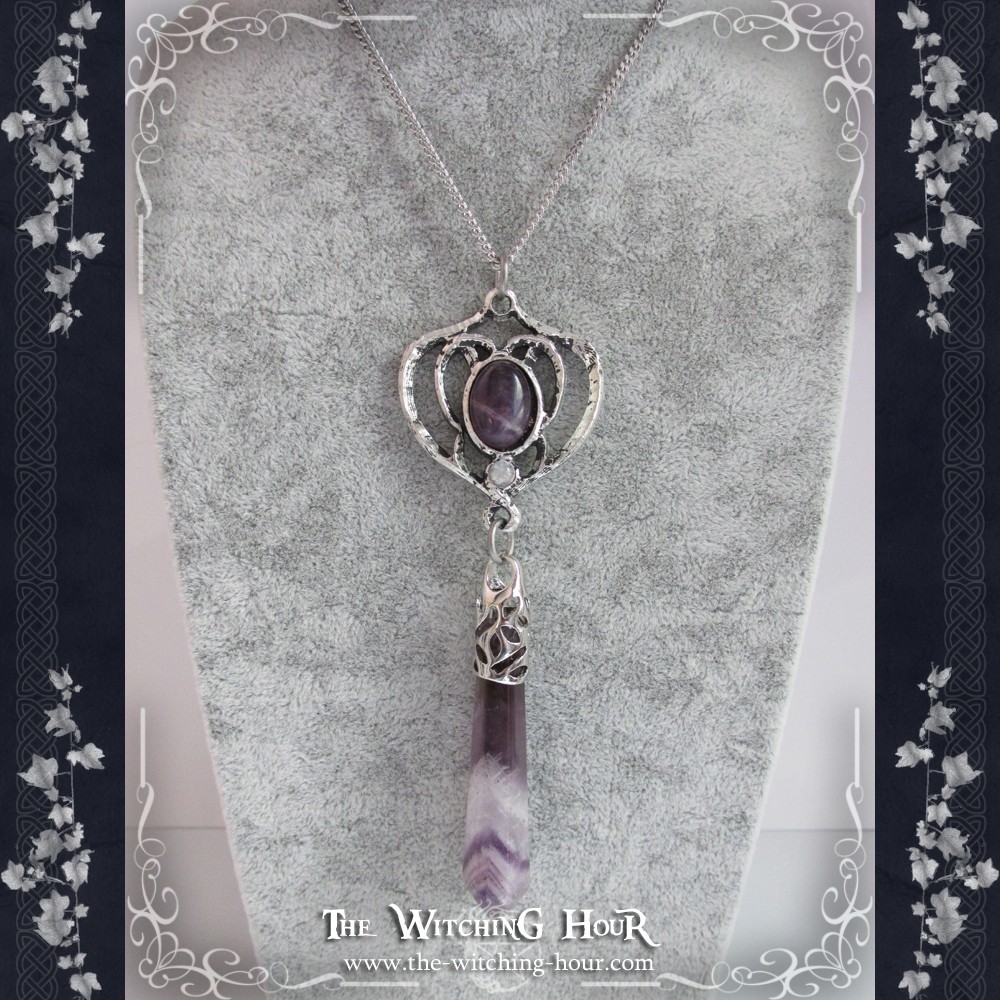 Collier pendule elfique "Lune d'améthyste"