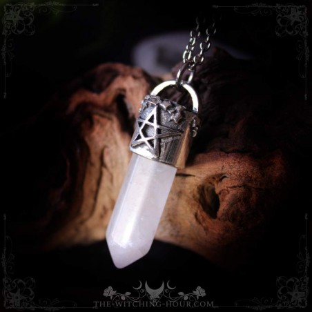 Quartz point pendant with pentagram and Ivy leaves