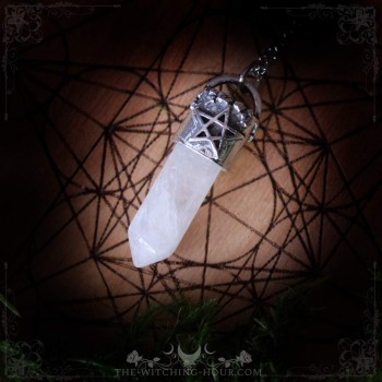Quartz point pendant with pentagram and Ivy leaves