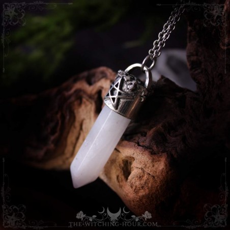 White jade point pendant with pentagram support