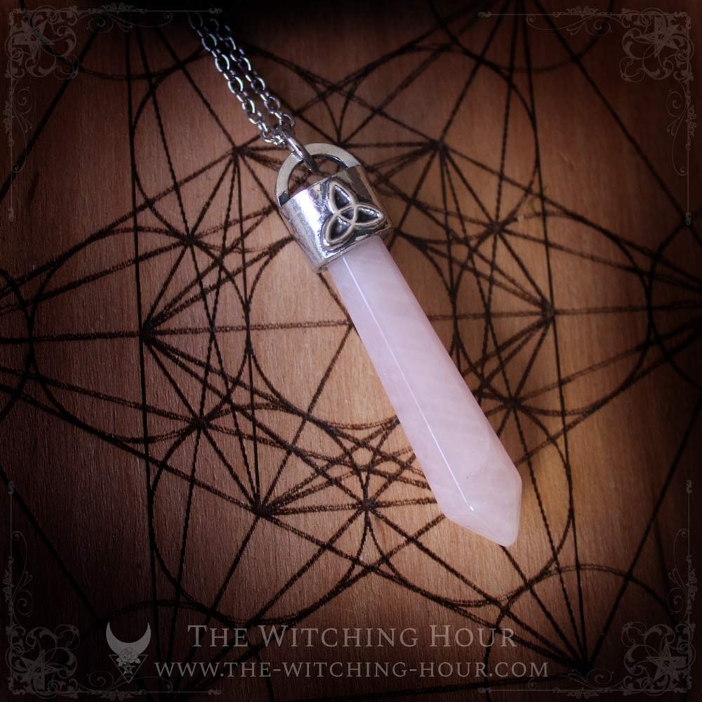 Rose quartz and triquetra pendant