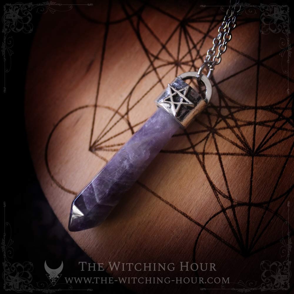 Pendant amethyst point and pentagram