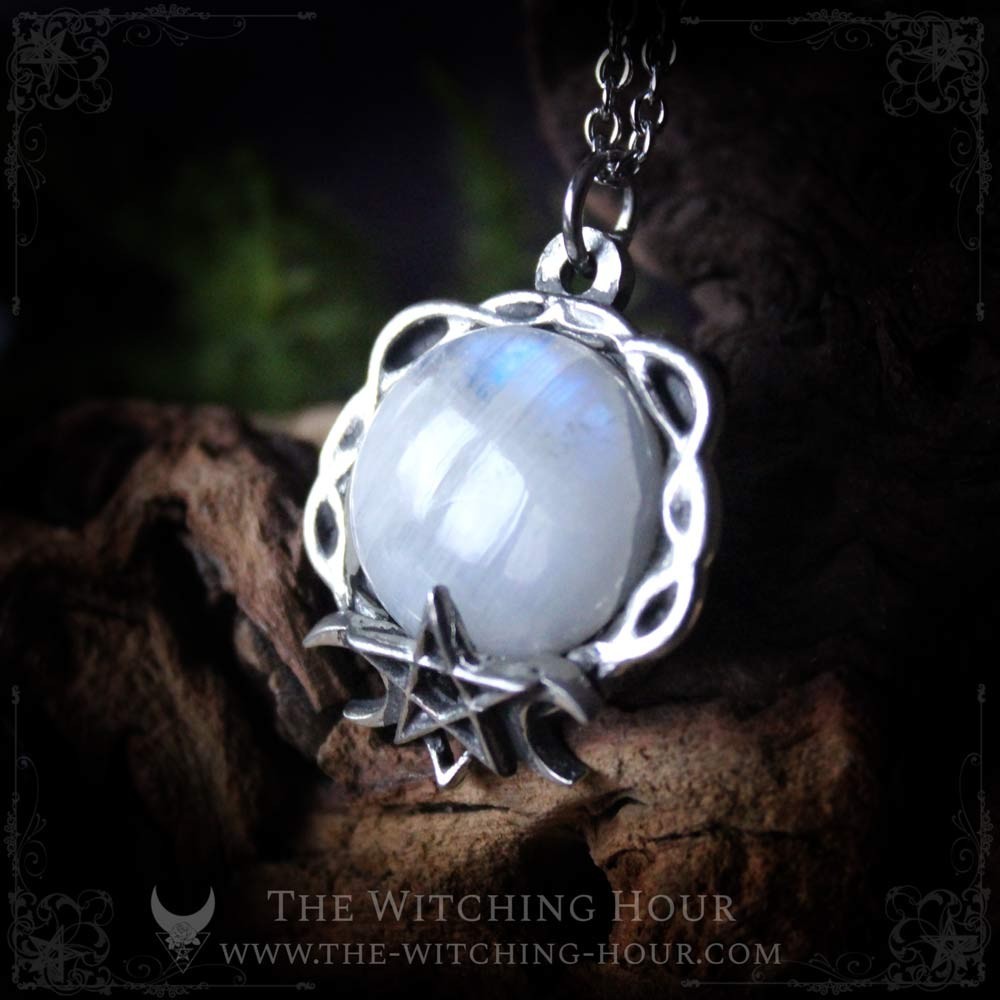 Pentagram pendant rainbow moonstone