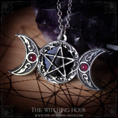 Pendentif pentacle et triple lune "Samhain Night"