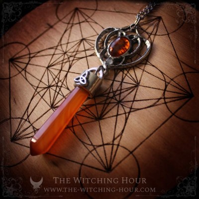 Amber and carnelian elf pendulum necklace