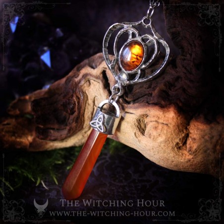 Amber and carnelian elf pendulum necklace