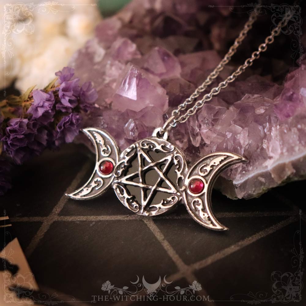 Pendant inverted pentacle and crescent moon