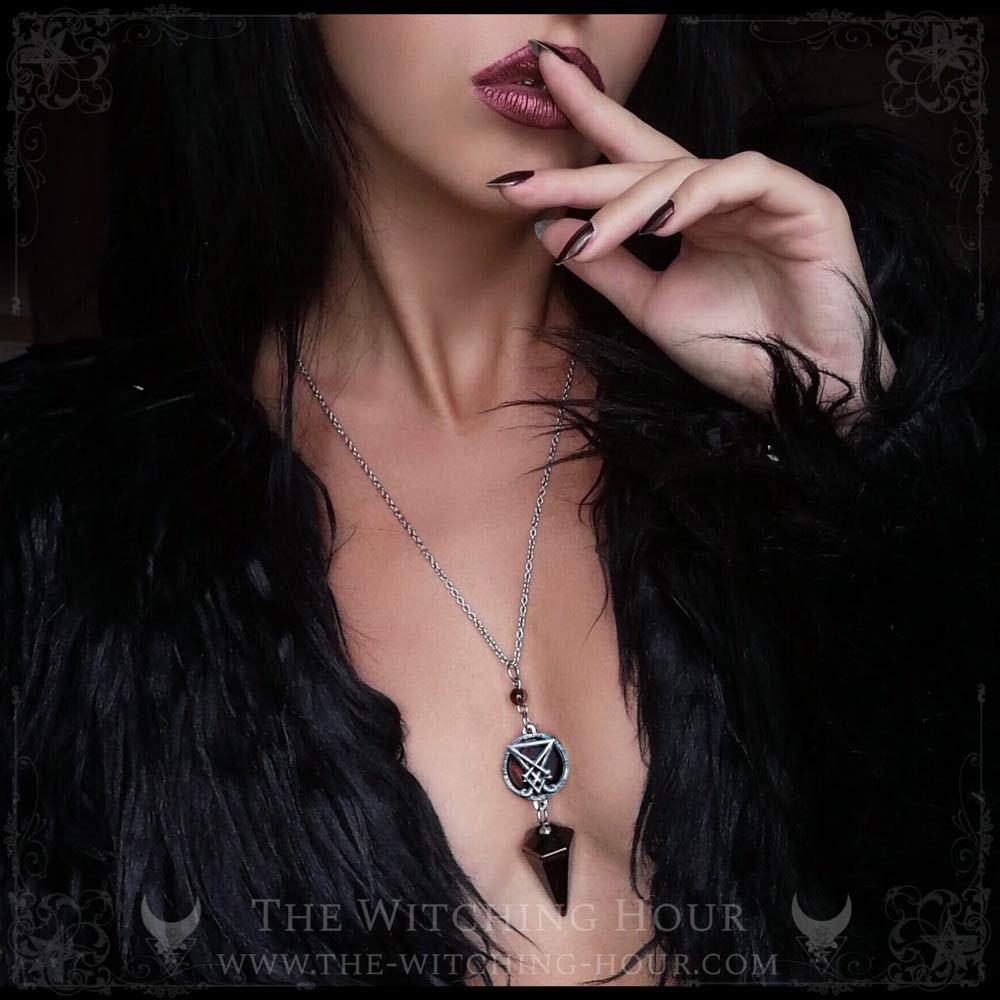 Necklace pendulum sigil of Lucifer eye of red tiger