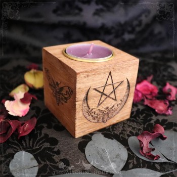 Moth and moon crescent candle holder