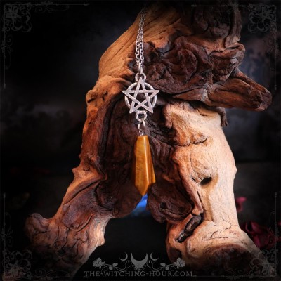 Collier pendule pentacle en oeil de tigre