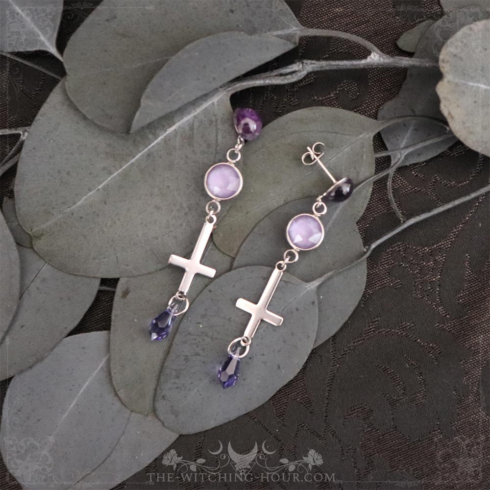 Inverted cross earrings with amethyst Inverted cross earrings with amethyst