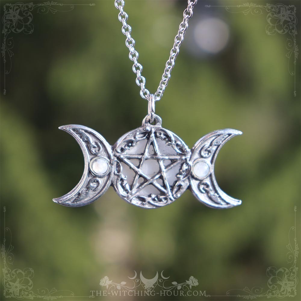 Pentagram and triple moon pendant