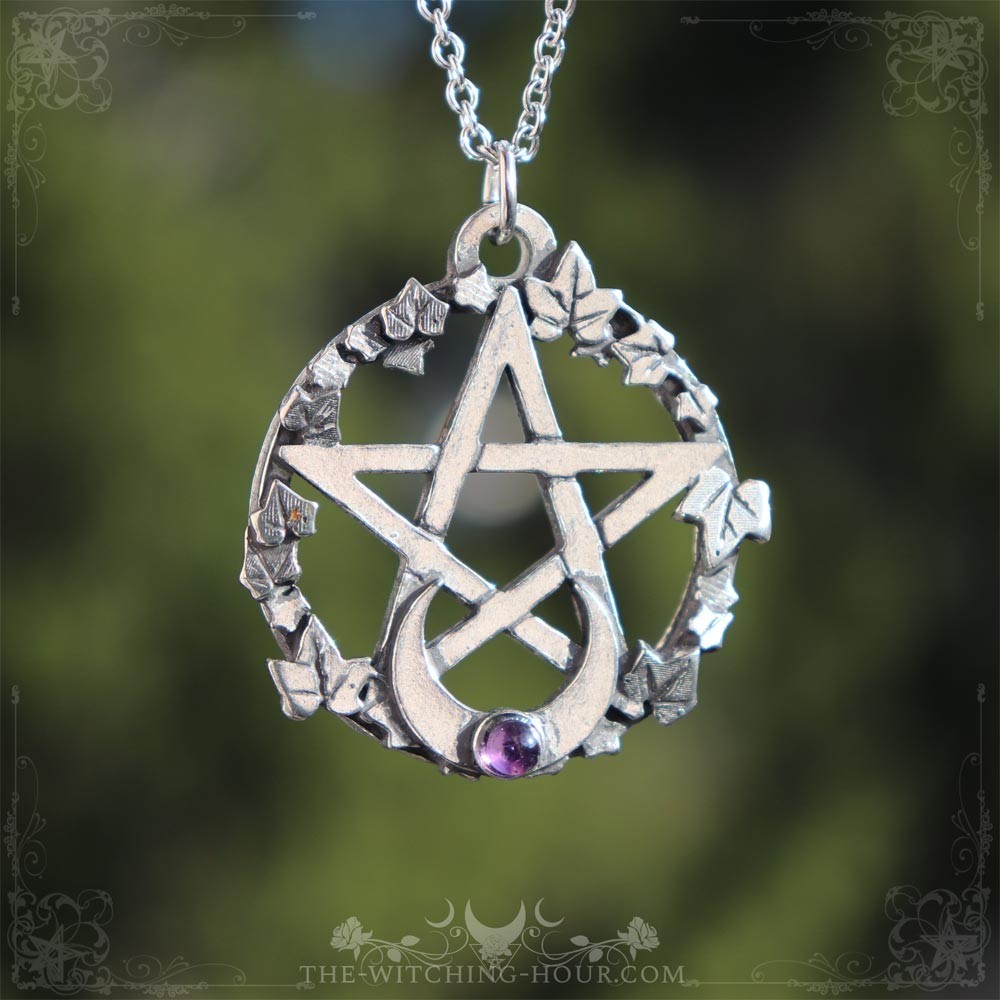 AMQTSLM Moon Pentagram Necklace with Natural Crystal Hexagon