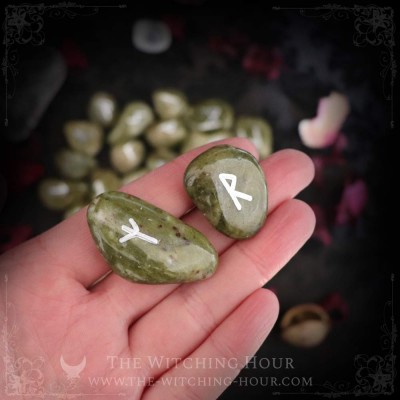 Handmade epidote runes