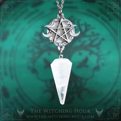 Collier pendule pentacle en cristal de roche