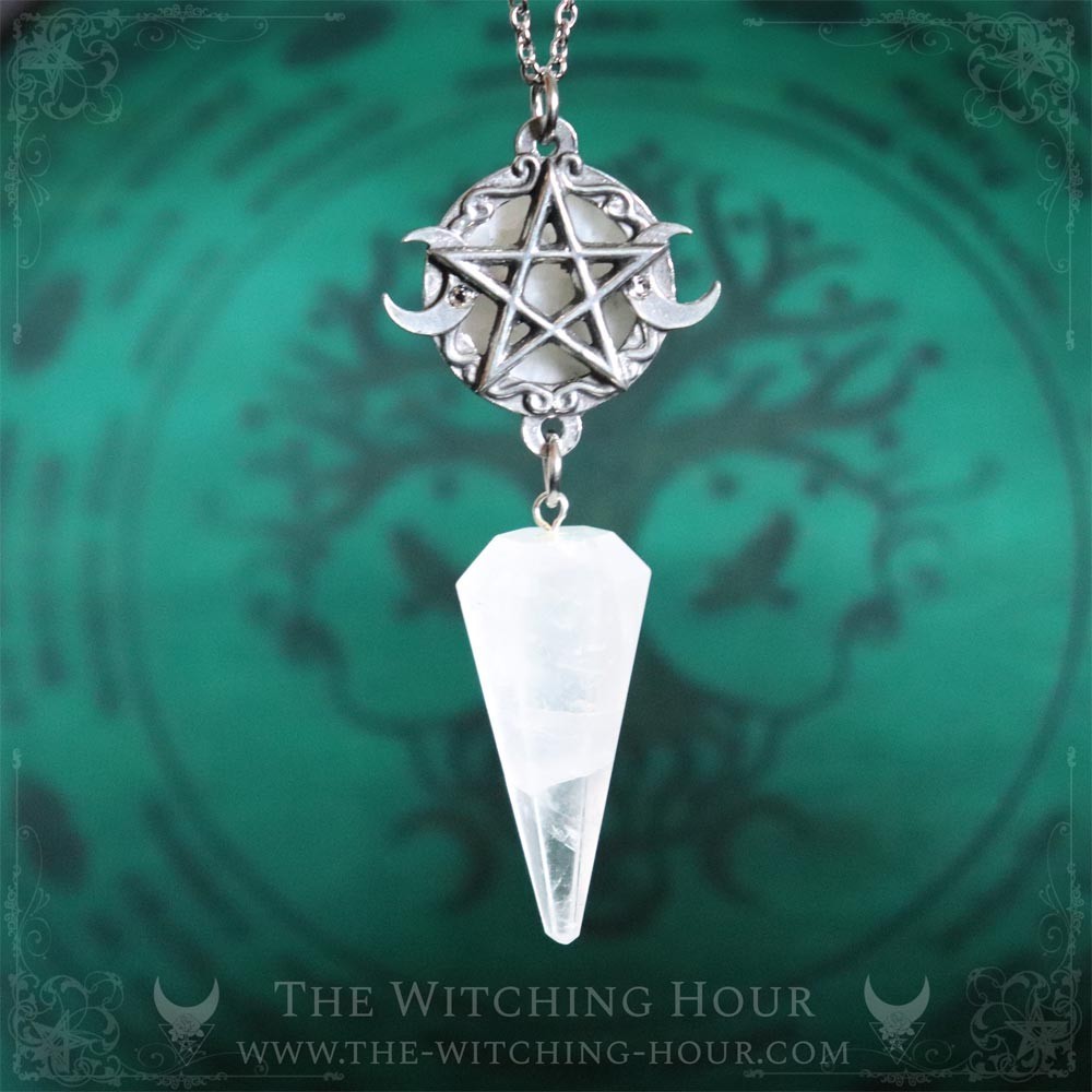 Collier pendule pentacle en cristal de roche