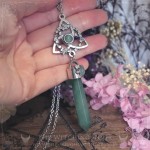 Celtic triquetra pendulum necklace with green aventurine, pagan jewelry
