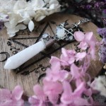 Sigil of Lilith necklace with quartz and rainbow moonstone