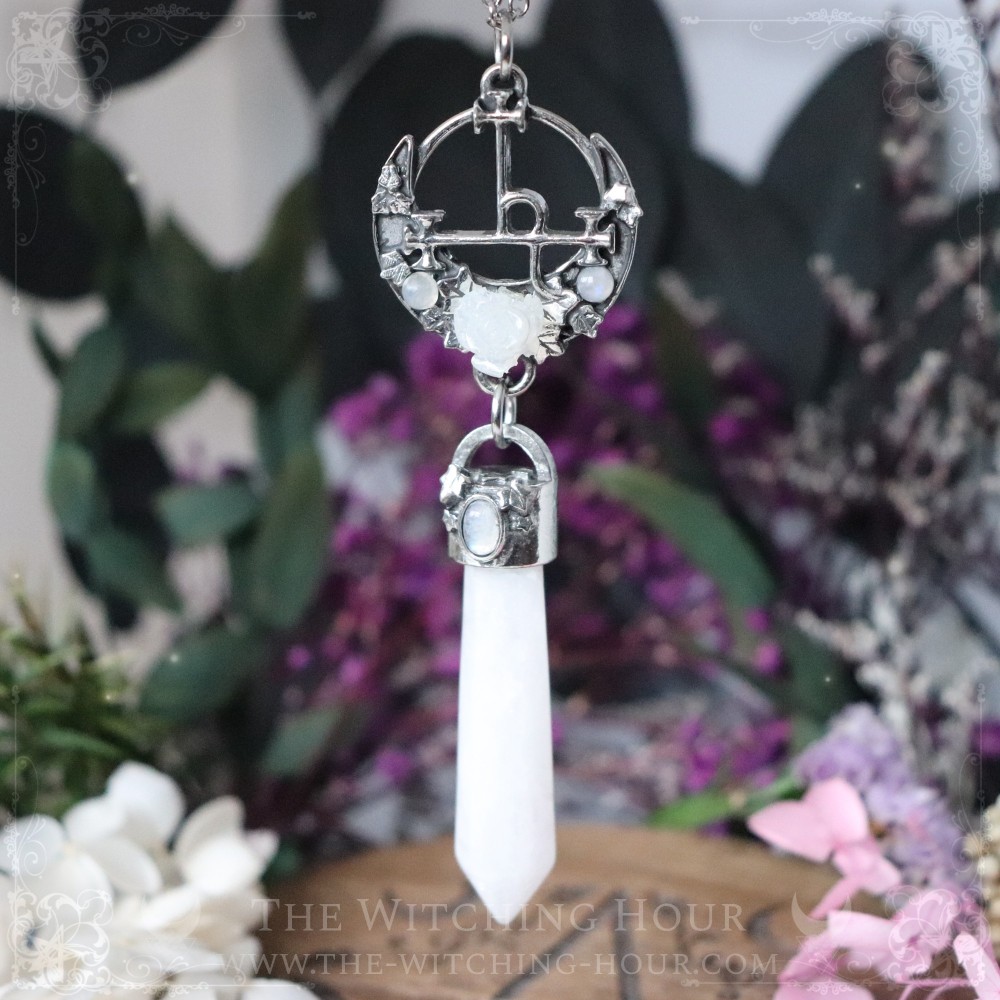 Collier pendule sigil de Lilith en quartz et pierre de lune