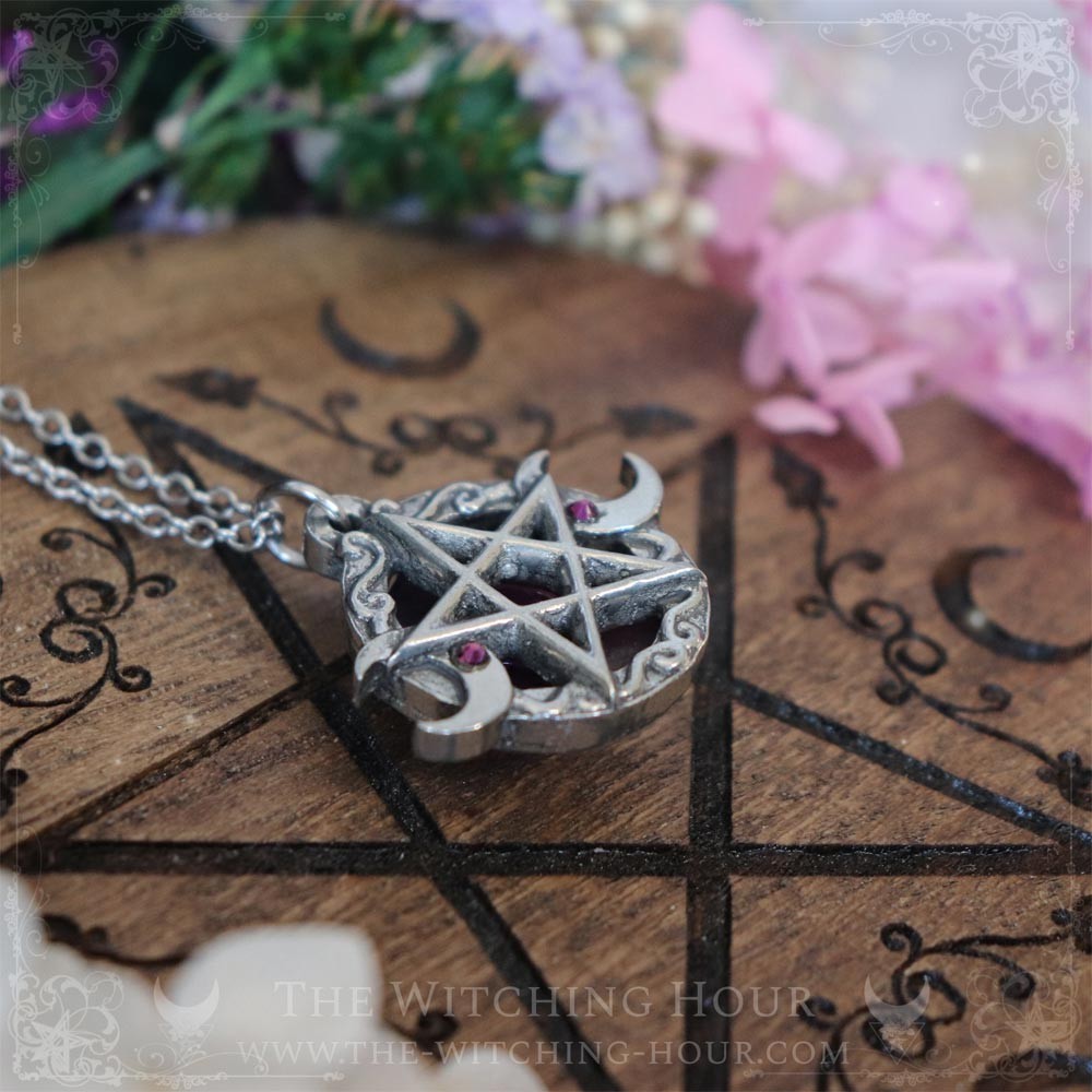 Pendentif pentacle et triple lune en améthyste